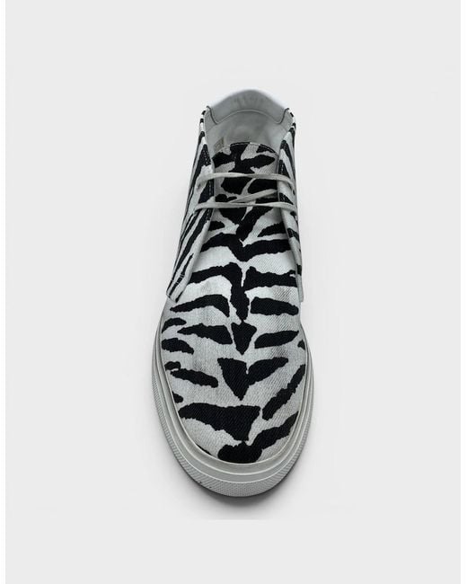Saint Laurent Black Zebra Canvas Distressed Laced Sneakers