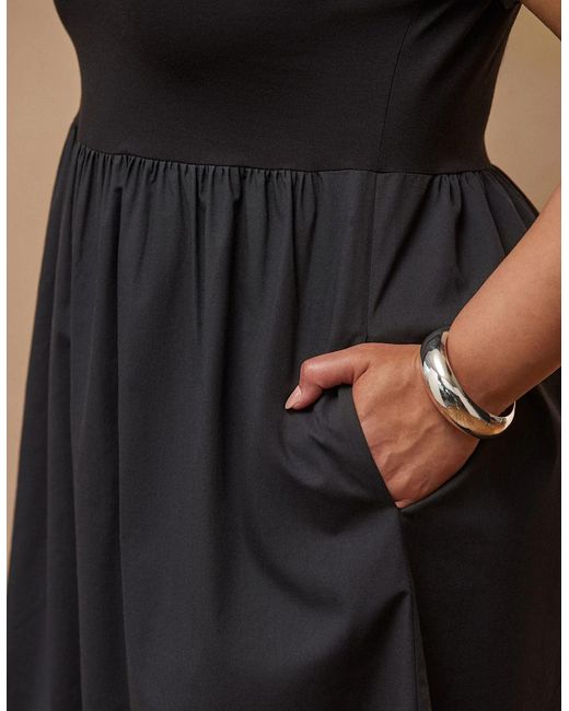 Live Unlimited London Black Jersey Woven Mix T-Shirt Dress