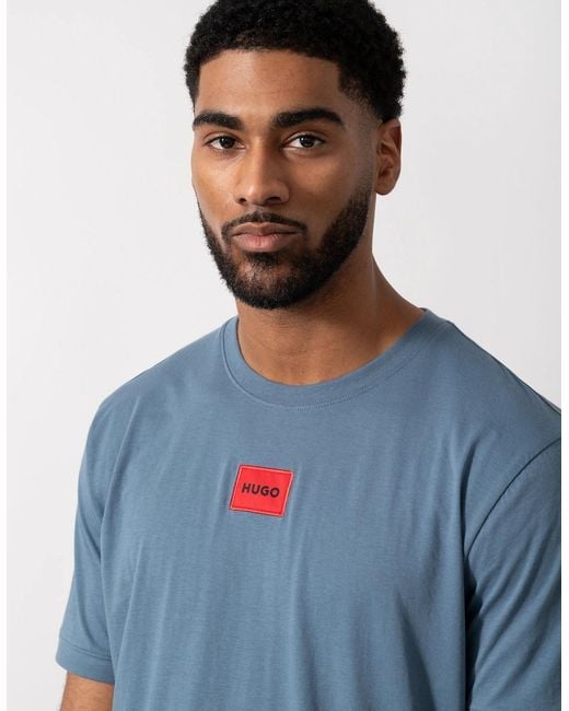 Boss Blue Hugo Diragolino212 Label Logo T-Shirt for men