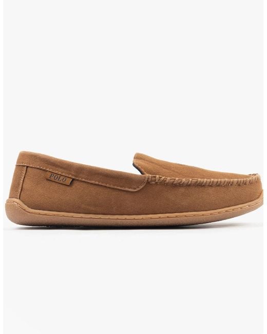 Polo Ralph Lauren Brown Brenan Slippers Tan Washed Twill for men