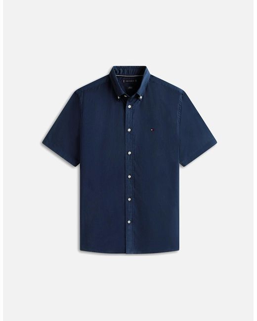 Tommy Hilfiger Blue Core Flex Poplin Solid Short Sleeve Shirt for men