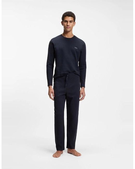 Boss Blue Waffle Ls Shirt 10269584 01 for men