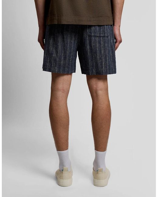 Lyle & Scott Blue Linen Blend Stripe Shorts for men