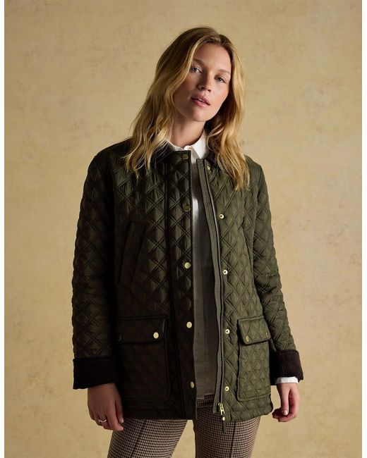 Joules Green Beatrix Showerproof Quilted Coat Khaki