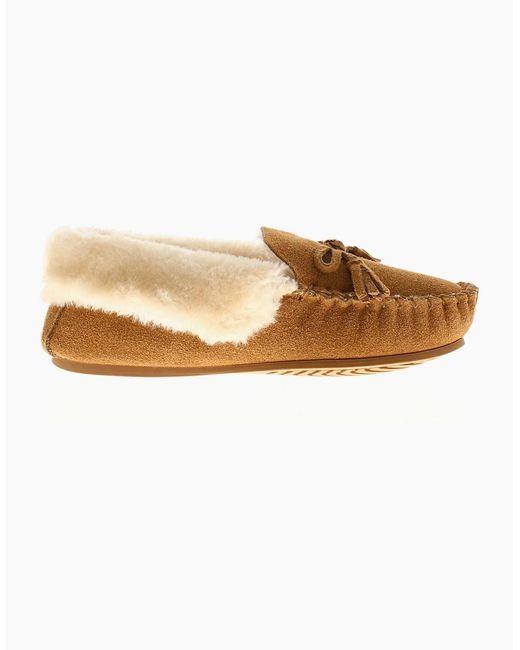 Hush Puppies Brown Moccasin Slippers Agnes Fur Slipper Leather Slip On Tan Uk S