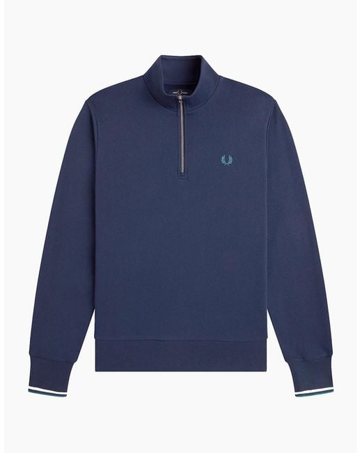Fred Perry Blue Half Zip Sweatshirt for men