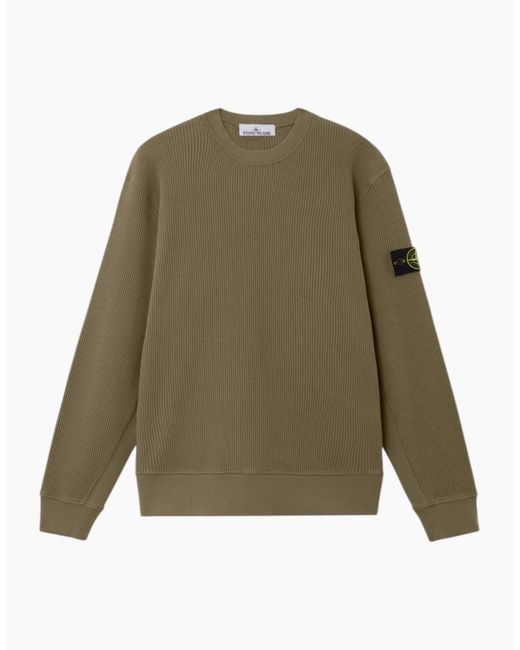 Stone Island Green Organic Cotton Waffle Fleece Military Sweatshirt for men