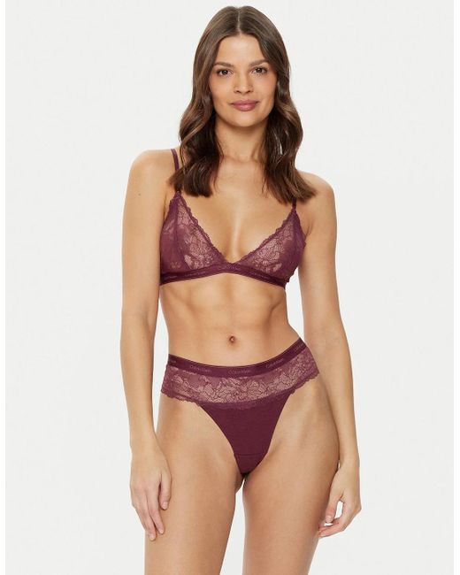 Calvin Klein Multicolor Modern Lace Bra & Thong Gift Set Mauve Wine