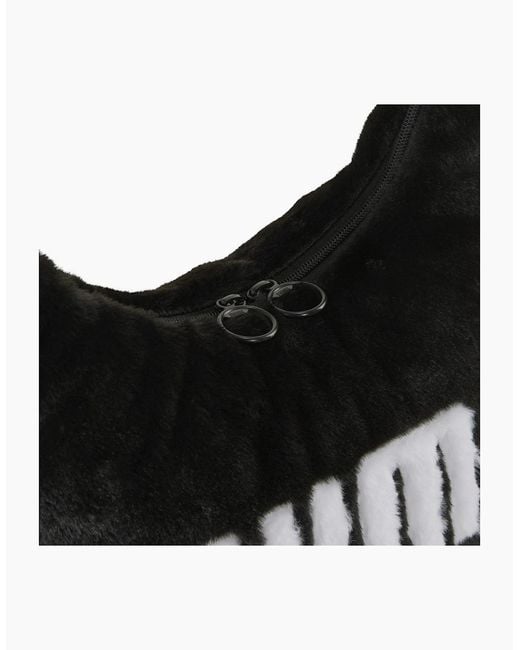 PUMA Black Up Faux Fur Slouchy Hobo Bag