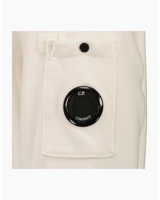 C P Company White Diagonal Fleece Lens Hoodie for men