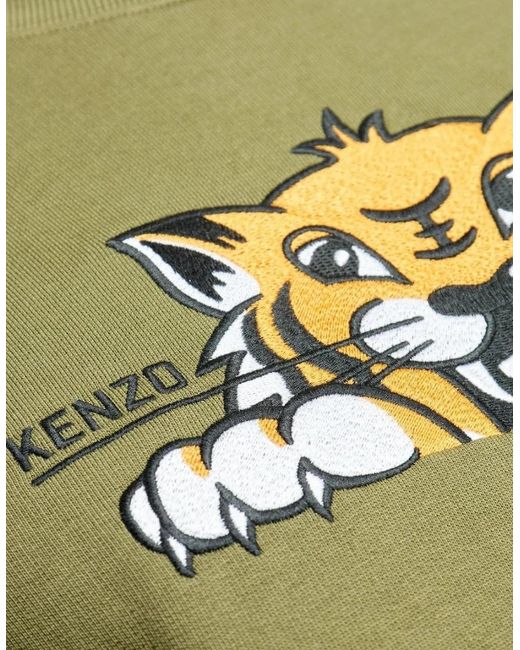KENZO Green Happy Tiger Embroidered Slim Sweatshirt for men