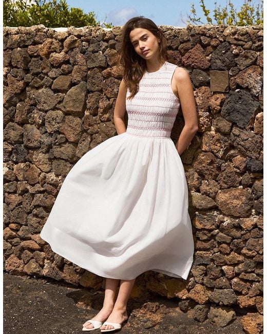 Ro&zo White Cotton Voile Shirred Bodice Dress