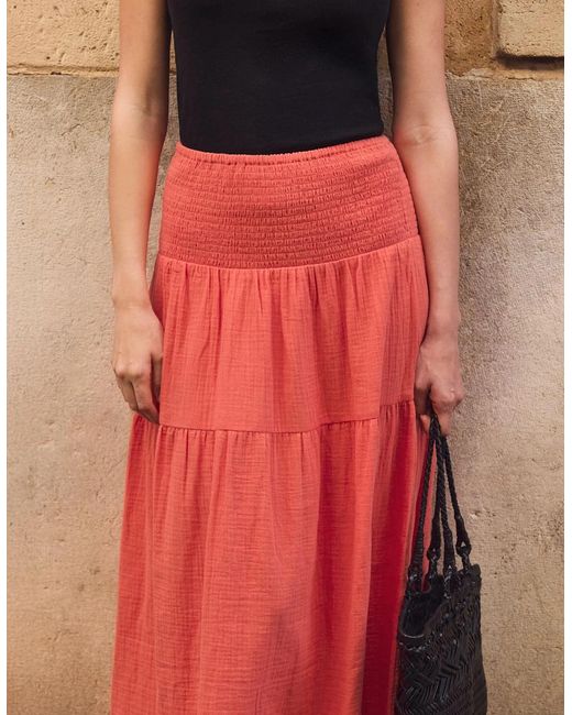 Ro&zo Coral Cheesecloth Shirred Waistband Skirt