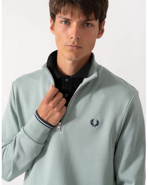 Fred Perry Blue Half Zip Sweatshirt for men