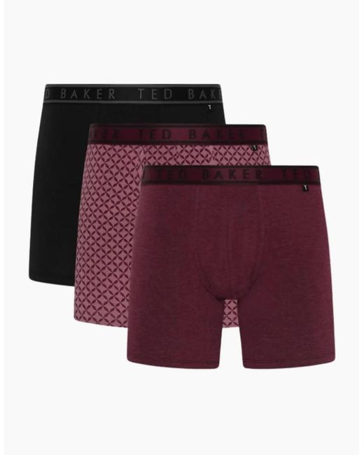 Ted Baker Red 3-Pack Geo Print Boxer Briefs, /Claret for men