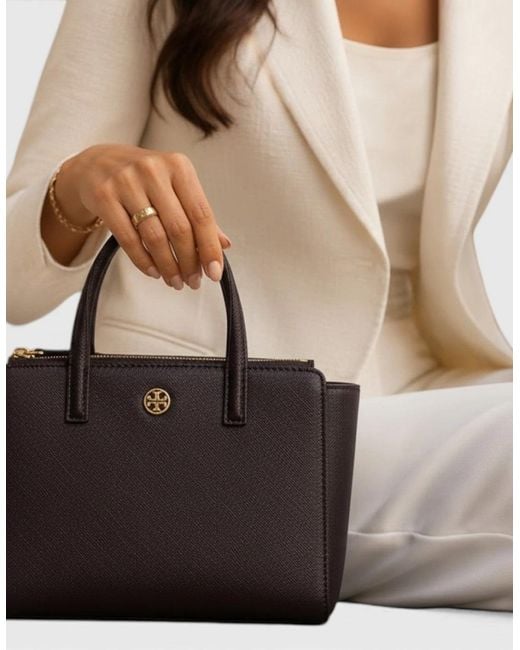 Tory Burch Brown Mini Top Zip Tote Cocoa
