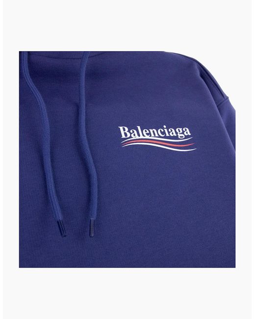 Balenciaga Blue Logo Print Hooded Sweatshirt 1195 for men