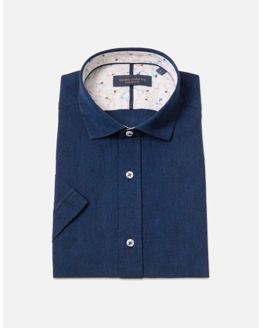 Guide London Blue Guide Linen Cotton Mix Short Sleeve Summer Shirt for men