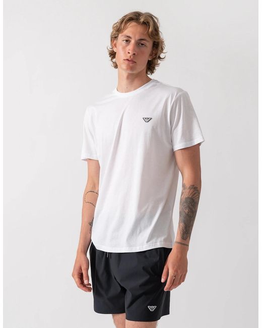Emporio Armani White Beach T-Shirt With Eagle Logo for men