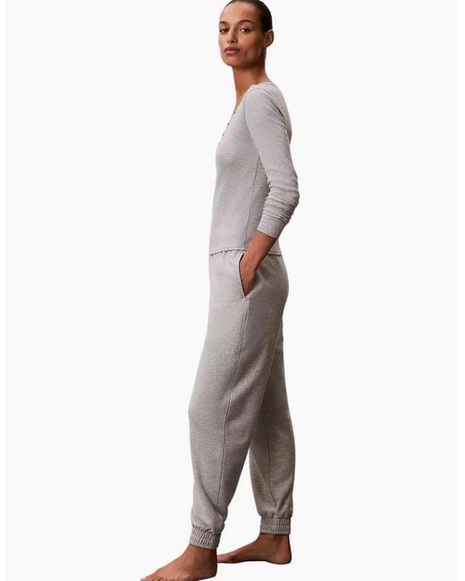 Calvin Klein Gray Cotton Terry Lounge Jogging Bottoms, Heather