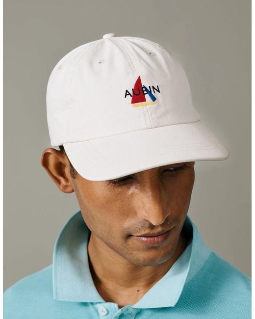 aubi White Hendwell Washed Twill Cap for men