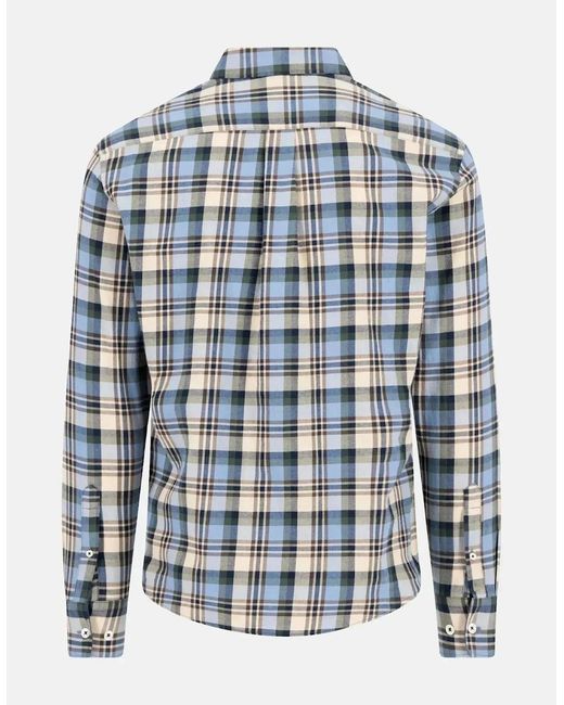 Fynch-Hatton Blue Multicolour Flannel Check Shirt Sand for men