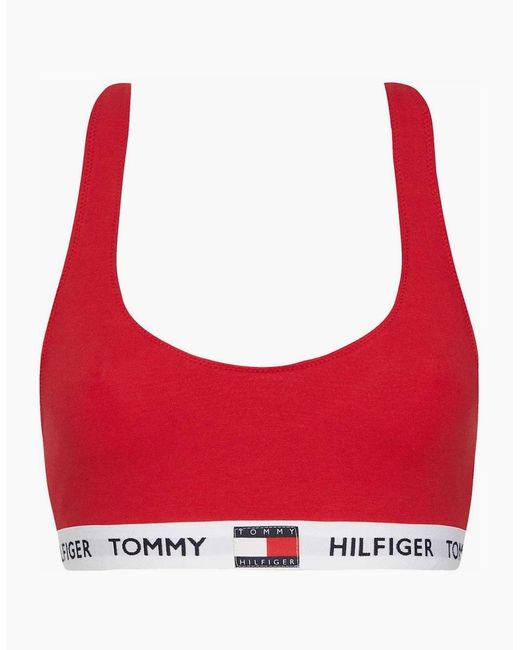 Tommy Hilfiger Red Organic Cotton Logo Bralette, Tango