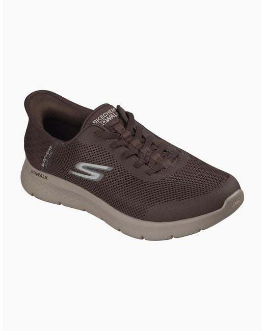 Skechers Go Walk Brown Flex Hands Up Textile Trainers for men