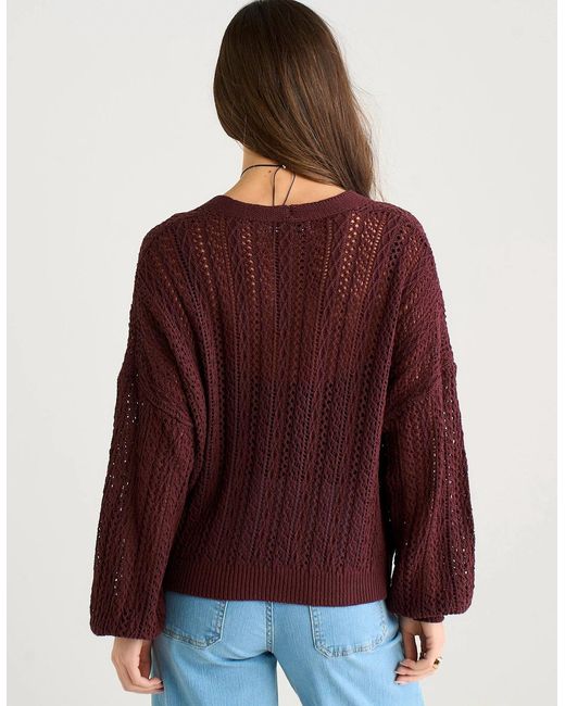 Gini London Purple Chocolate Pointelle Knit Button-Front Cardigan