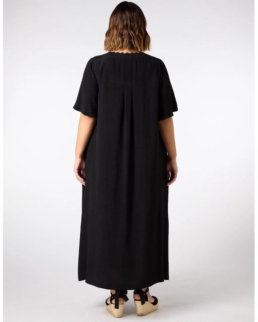 Live Unlimited London Black V Neck T-Shirt Dress Scallop Rib
