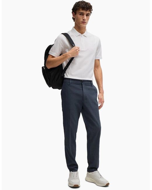 Boss Blue Solid Patterned Straight Leg Trousers for men