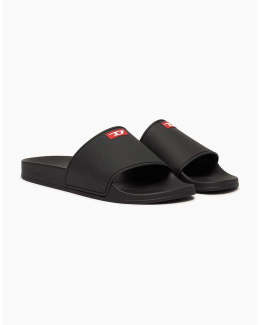 DIESEL Black Sa Swim Rubber Sliders for men