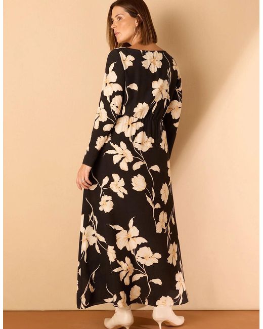 Live Unlimited London Brown Floral Square Neck Midaxi Dress