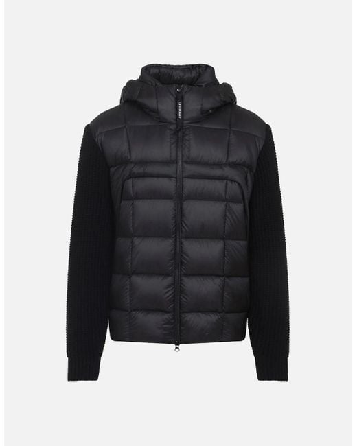 C P Company Black Hybrid Wool Google Jacket for men