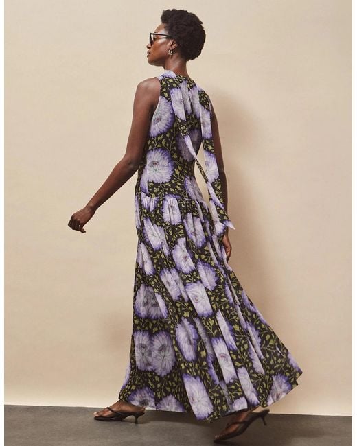 Ro&zo White Iris Lilac Scarf Detail Chiffon Dress