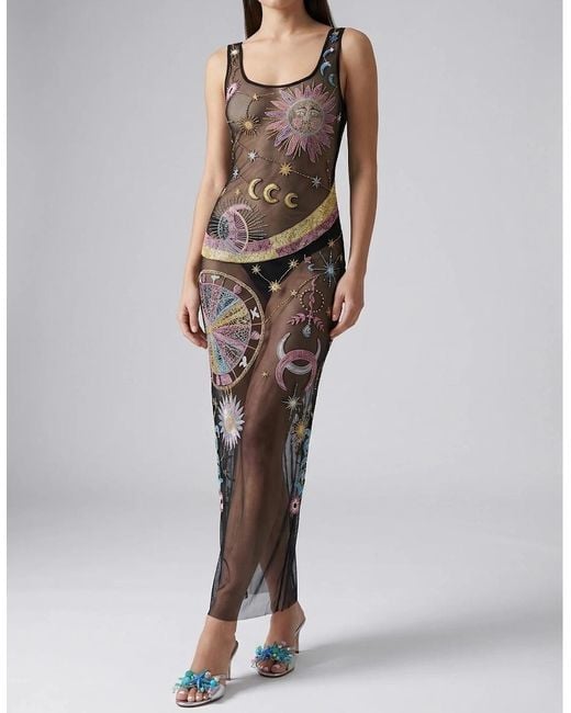 Oceanus Brown Starlit Cosmos Sheer Maxi Dress