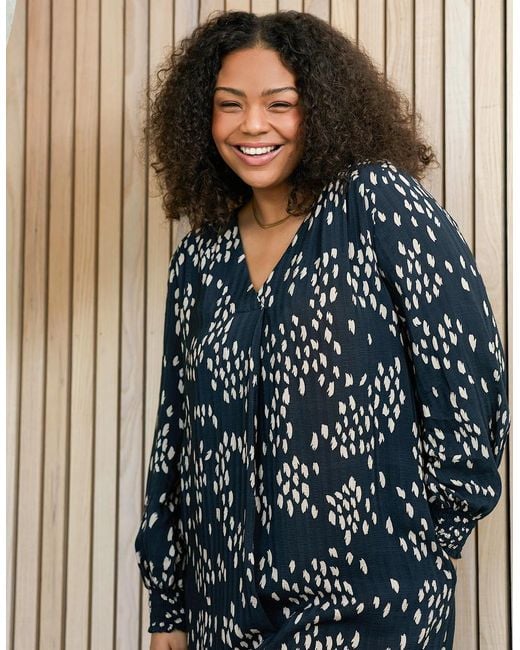 Live Unlimited London Blue Stone Dash Print Pleat Front Chuck On Dress