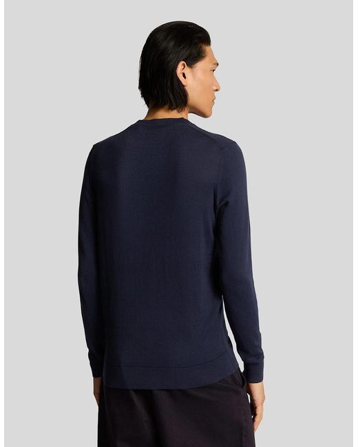 Lyle & Scott Blue Superfine Cotton Crew Neck Jumper for men