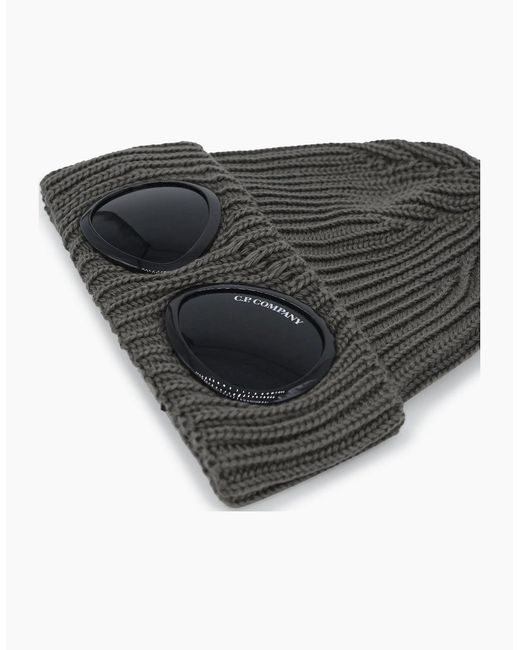 C P Company Black Merino Wool Goggle Hat Walnut for men