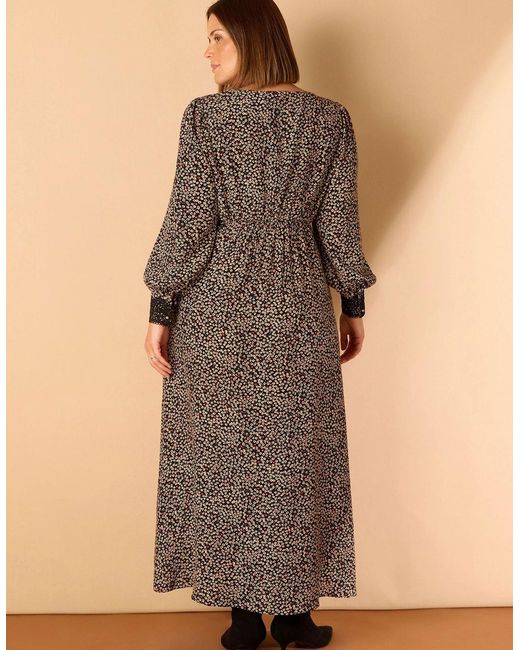 Live Unlimited London Gray Ditsy Floral Scalloped Lace Midaxi Dress