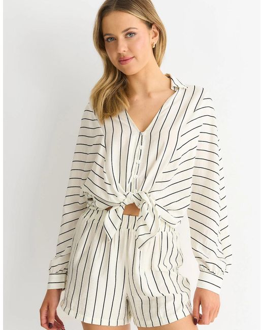 Gini London White Long Sleeve Batwing Stripe Shirt