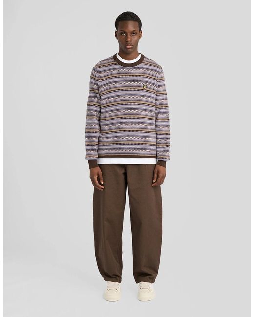 Lyle & Scott Gray Fair Isle Crew Neck Jumper for men