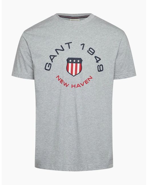 Gant Gray Text Graphic Crew Neck Short Sleeve Jersey T-Shirt for men