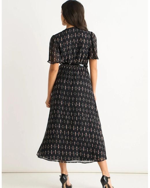 Gini London Black Silk Geo Print Midi Dress