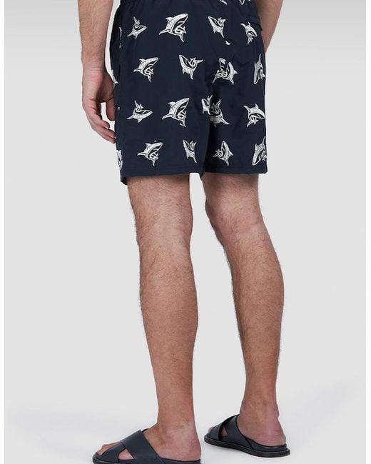 Paul & Shark Blue Shark Pattern Swim Shorts for men