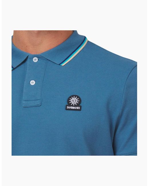 Sandbanks Blue Tipped Badge Pique Polo Shirt for men