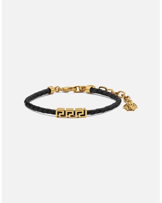 Versace Metallic Medusa Leather + Metal Bracelet for men