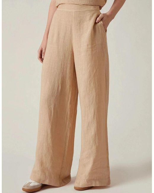 James Lakeland Natural Sand Linen Wide-Leg Trousers