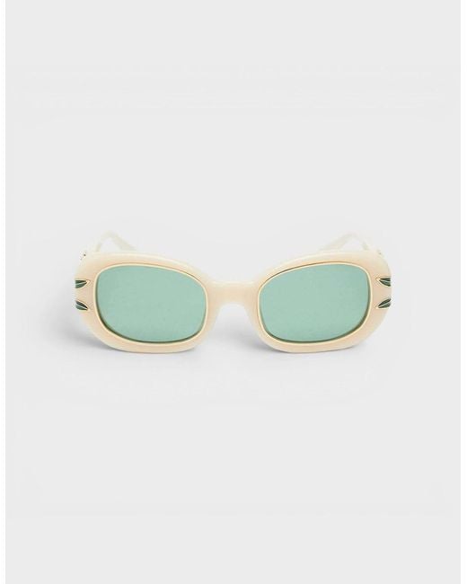 Casablanca Metallic Acetate Metal Oval Sunglasses Laurel Detail Cream Laurel