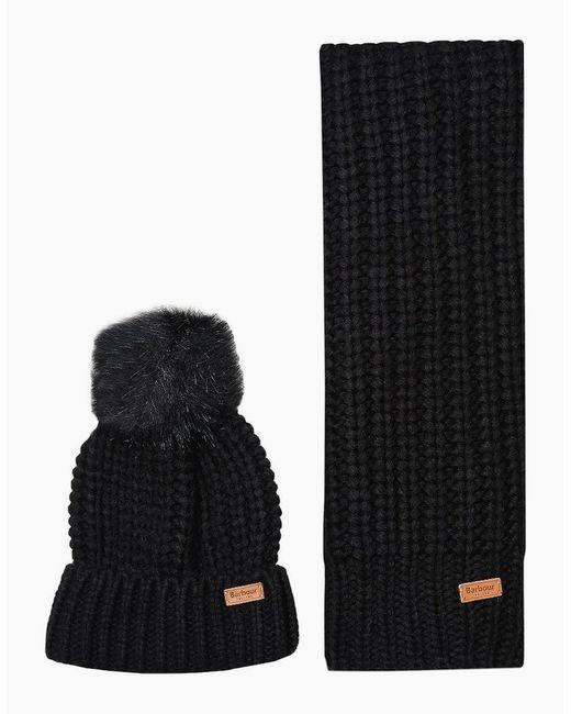 Barbour Black Saltburn Hat & Scarf Set
